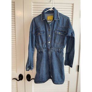 Signature 8 Womens Denim Shirt Dress Size M Medium Wash Button Front Long Sleeve